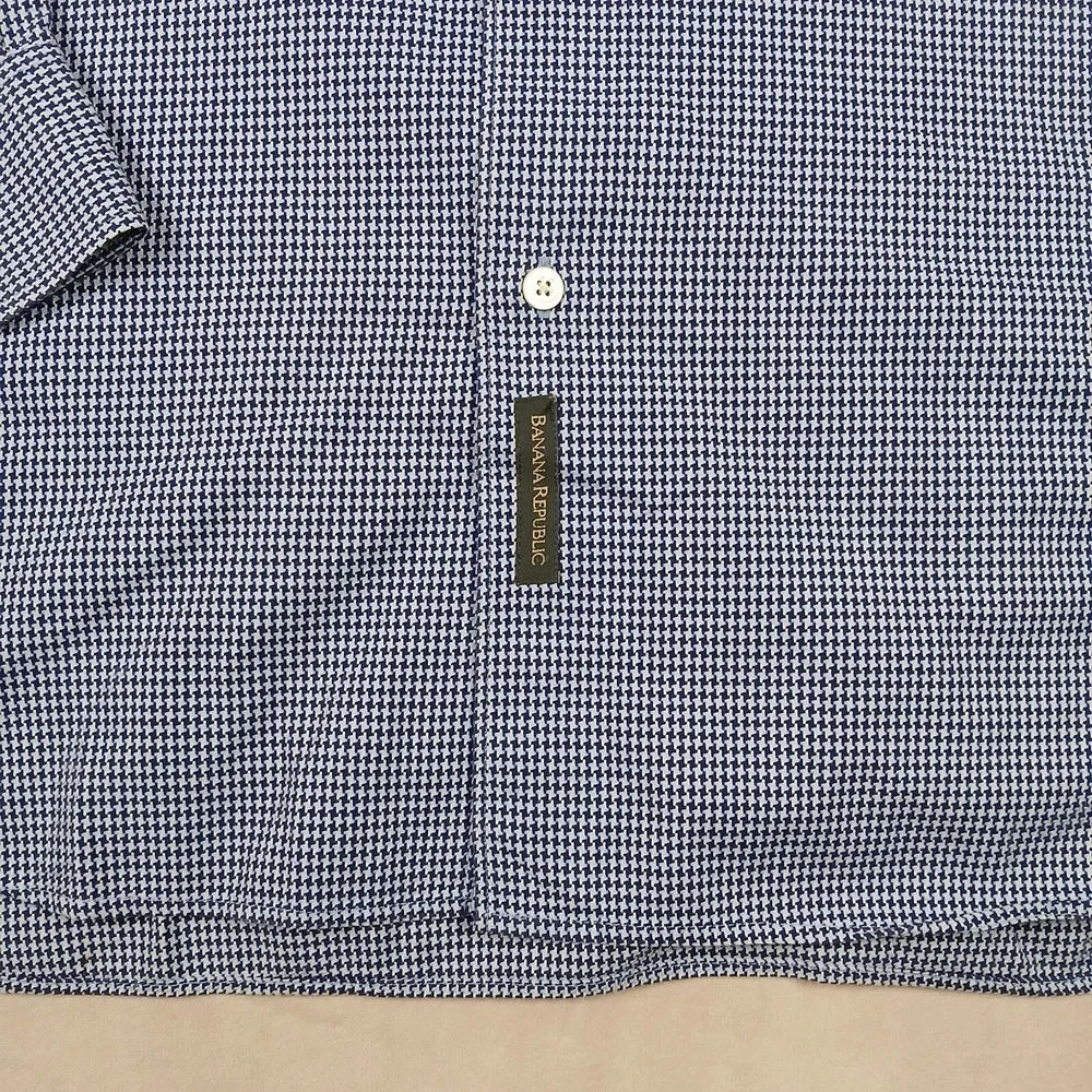 Banana Republic Large Mens Shirt Office Dress Houndstooth Heavy‎ 25x30 DEFECT